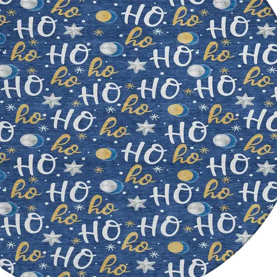 8' Navy Blue White And Gold Round Polka Dot Washable Indoor Outdoor Area Rug Photo 3