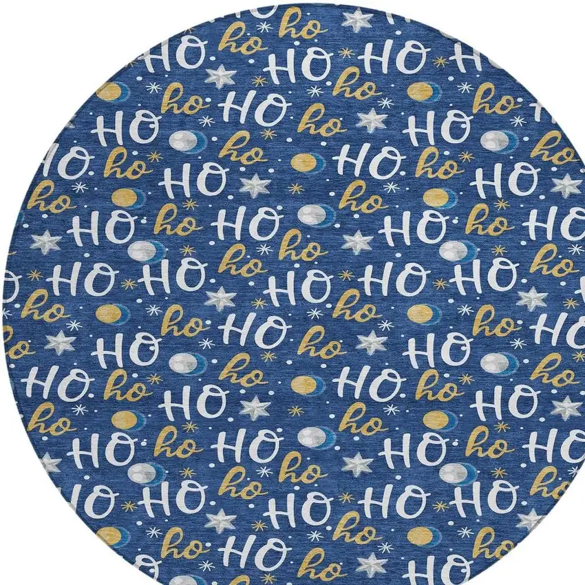 8' Navy Blue White And Gold Round Polka Dot Washable Indoor Outdoor Area Rug Photo 4