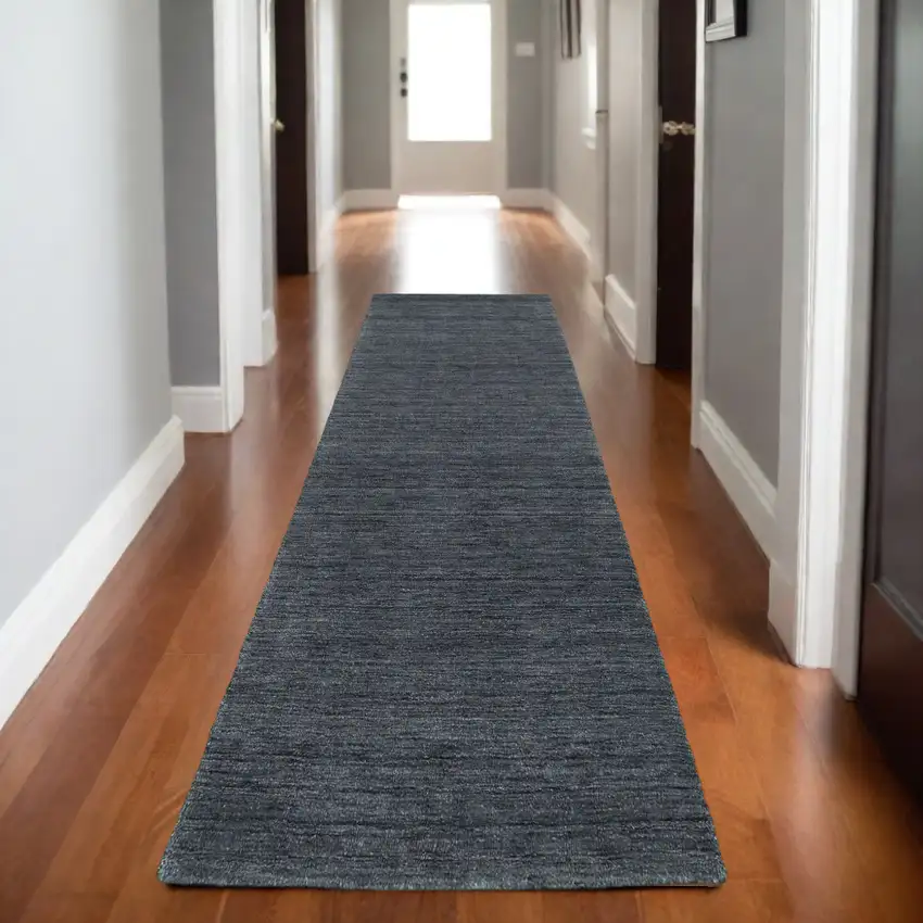 8' Navy Blue Wool Hand Tufted Runner Rug Photo 1