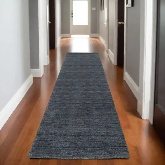 8' Navy Blue Wool Hand Tufted Runner Rug Photo 1