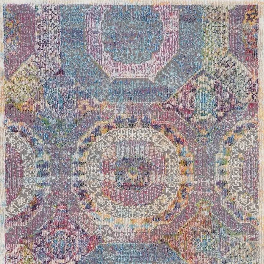 6' Navy Blue and Gold Floral Distressed Non Skid Runner Rug Photo 4