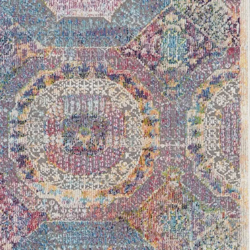 6' Navy Blue and Gold Floral Distressed Non Skid Runner Rug Photo 1