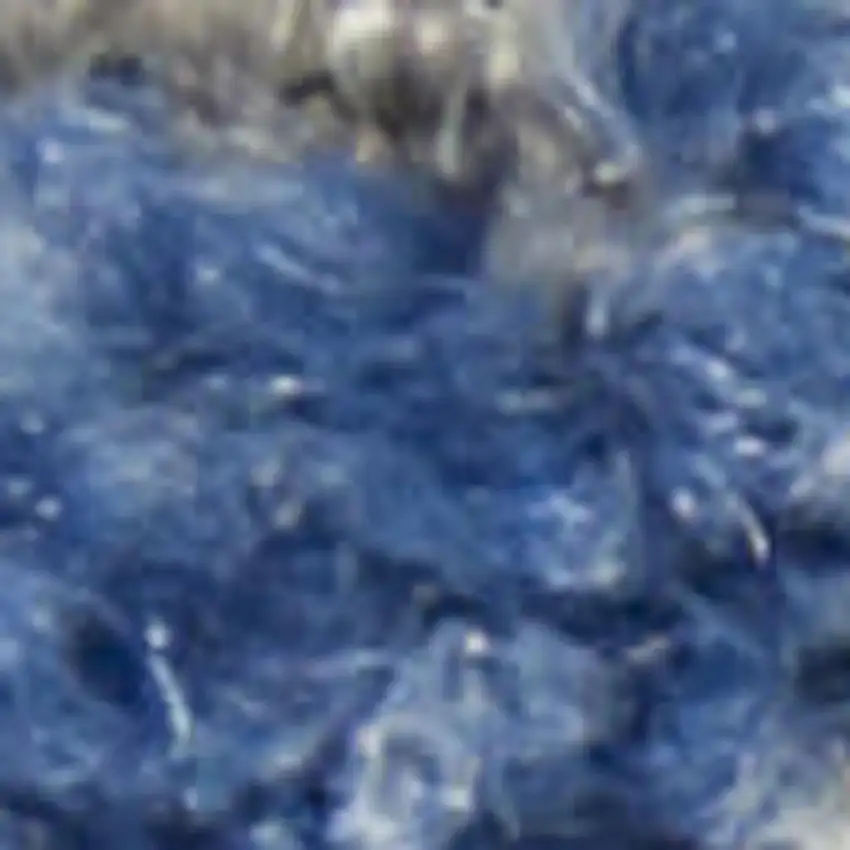 8' Navy Blue and Ivory Damask Distressed Non Skid Runner Rug Photo 5