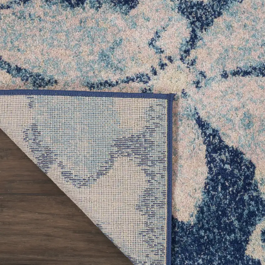 7' Navy Blue and Ivory Floral Runner Rug Photo 5