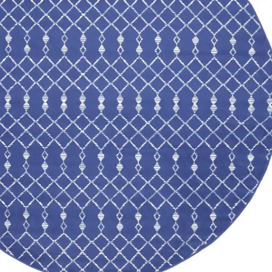 8' Navy Blue and Ivory Geometric Round Rug Photo 7