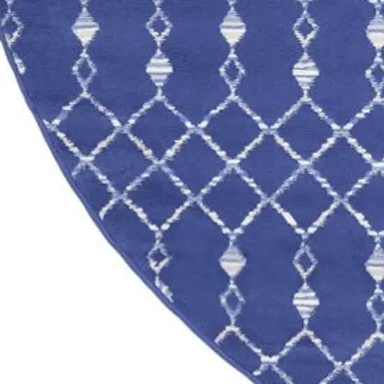8' Navy Blue and Ivory Geometric Round Rug Photo 4