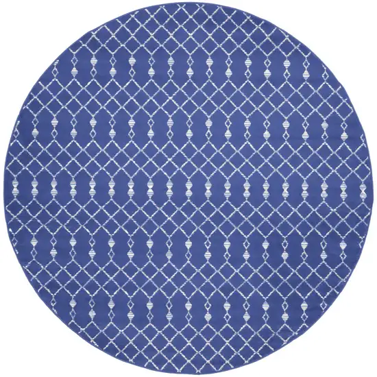 8' Navy Blue and Ivory Geometric Round Rug Photo 2