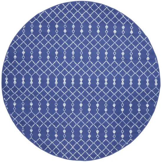 8' Navy Blue and Ivory Geometric Round Rug Photo 1
