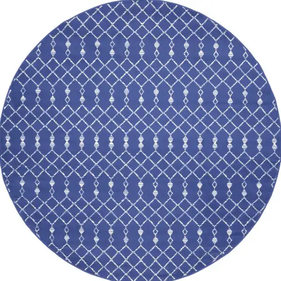 8' Navy Blue and Ivory Geometric Round Rug Photo 8