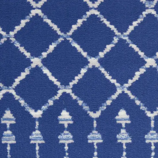 8' Navy Blue and Ivory Geometric Round Rug Photo 5