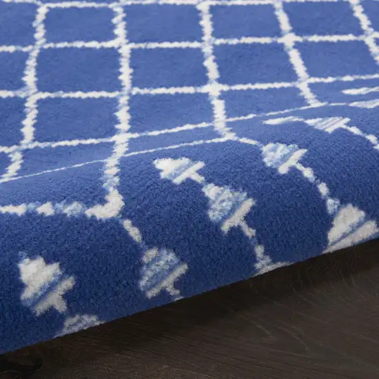 8' Navy Blue and Ivory Geometric Round Rug Photo 6