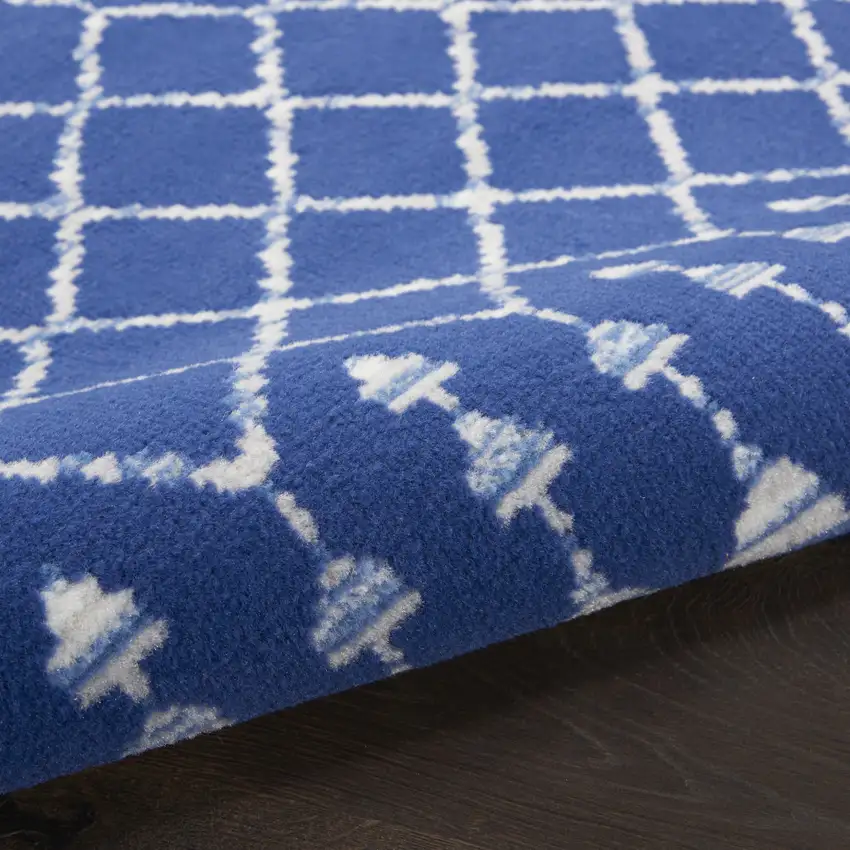 8' Navy Blue and Ivory Geometric Round Rug Photo 6