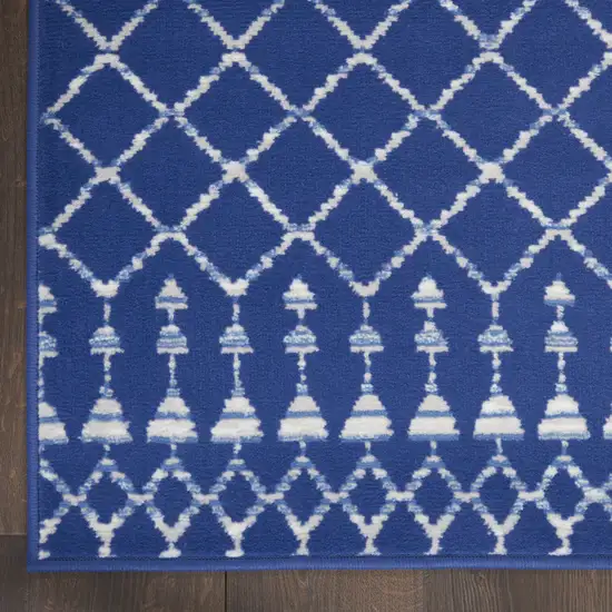 6' Navy Blue and Ivory Geometric Runner Rug Photo 4