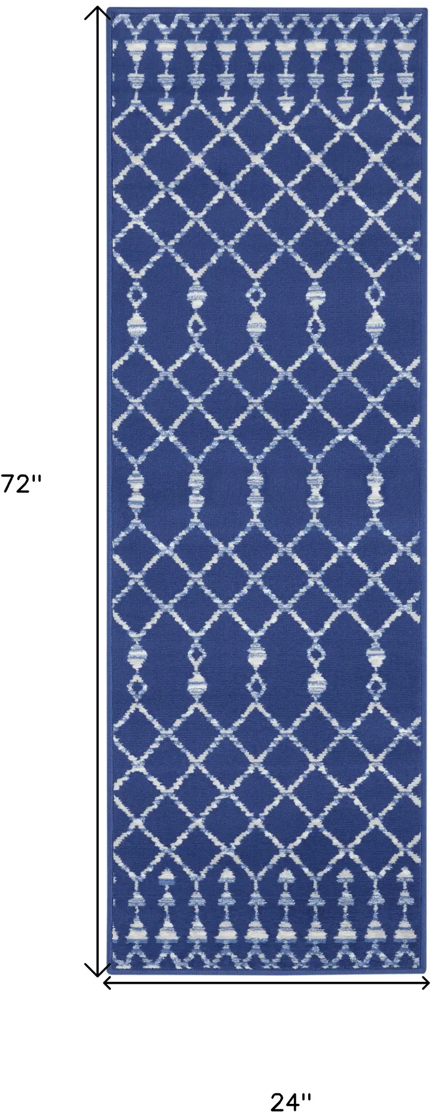 6' Navy Blue and Ivory Geometric Runner Rug Photo 3