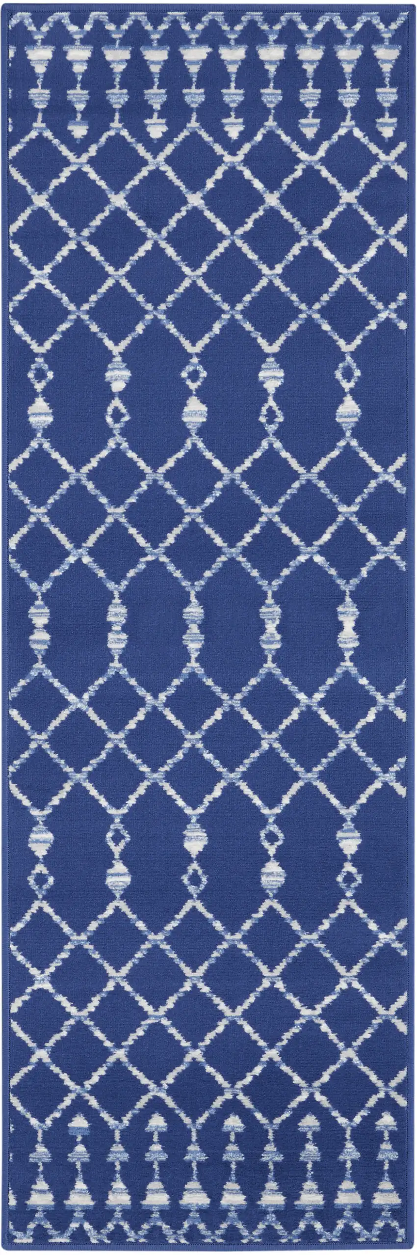 6' Navy Blue and Ivory Geometric Runner Rug Photo 2
