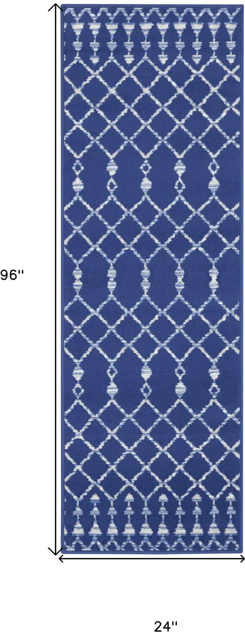 8' Navy Blue and Ivory Moroccan Distressed Non Skid Runner Rug Photo 3