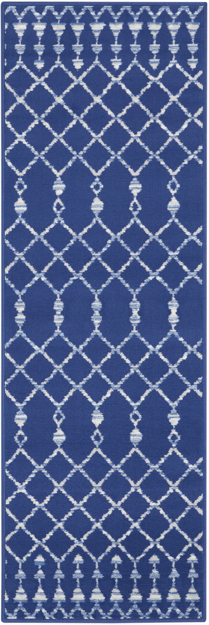 8' Navy Blue and Ivory Moroccan Distressed Non Skid Runner Rug Photo 8