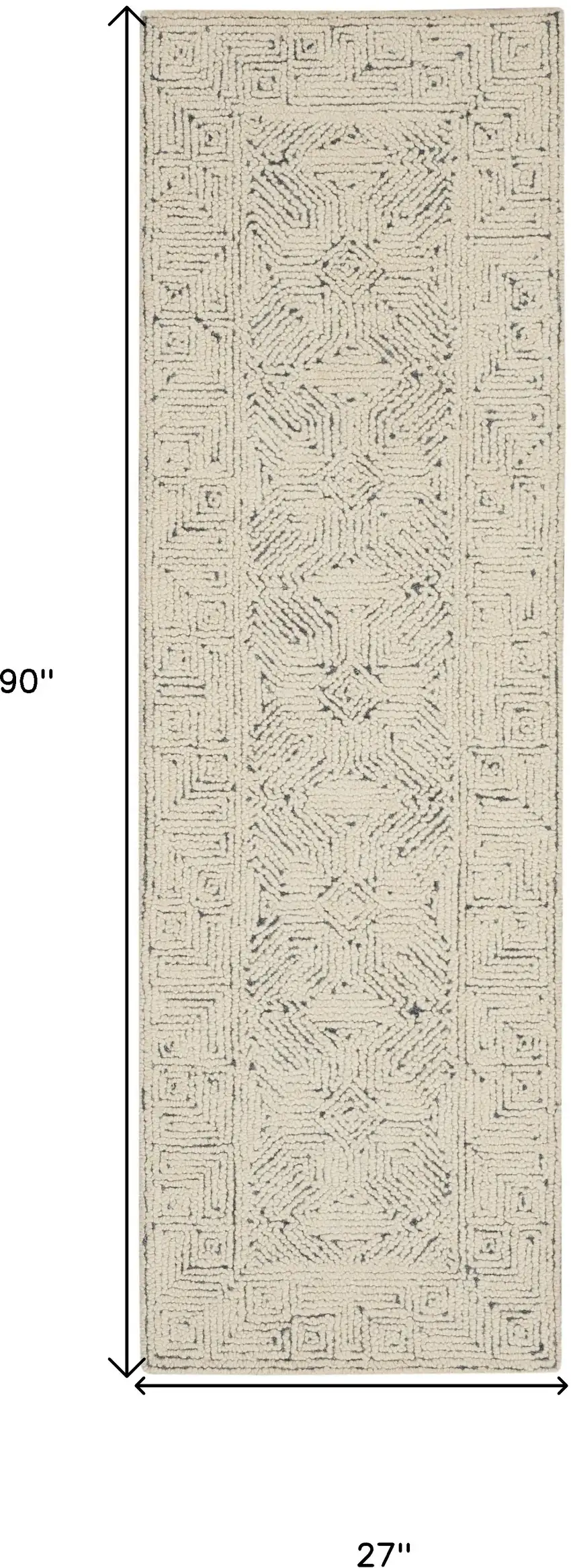 8' Navy Blue and Ivory Wool Abstract Runner Rug Photo 3