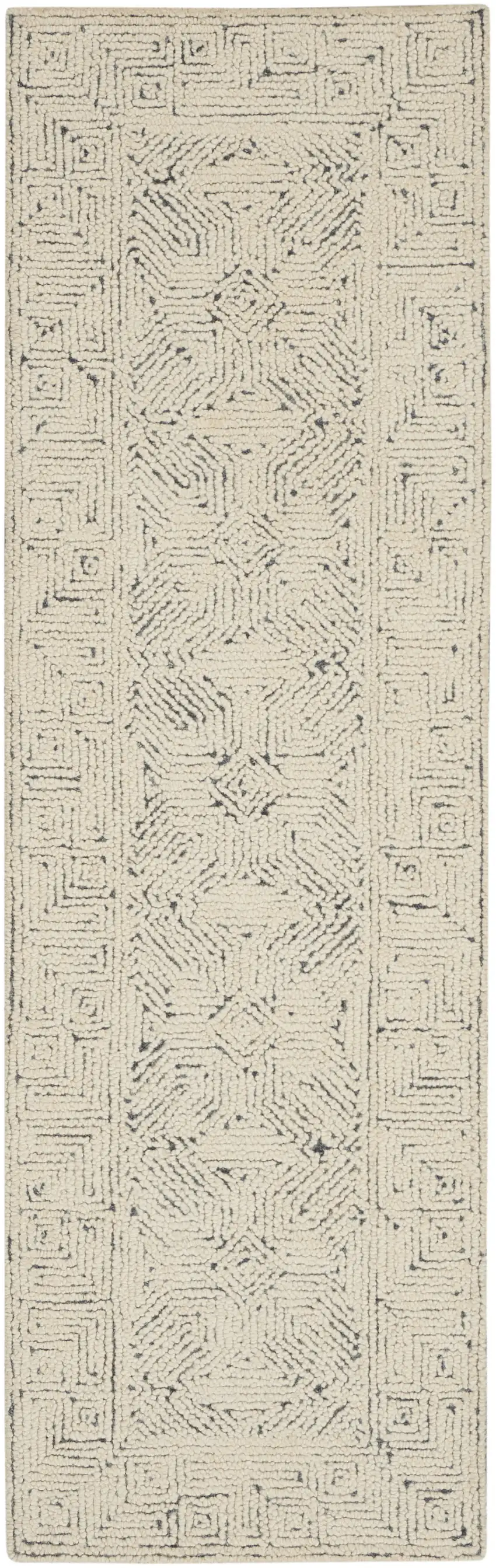 8' Navy Blue and Ivory Wool Abstract Runner Rug Photo 2