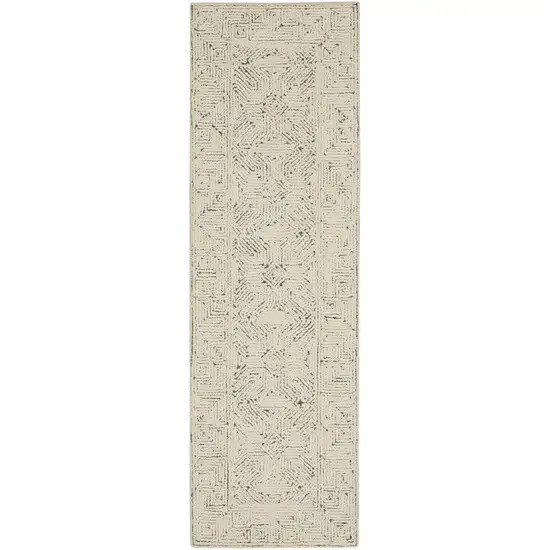 8' Navy Blue and Ivory Wool Abstract Runner Rug Photo 1