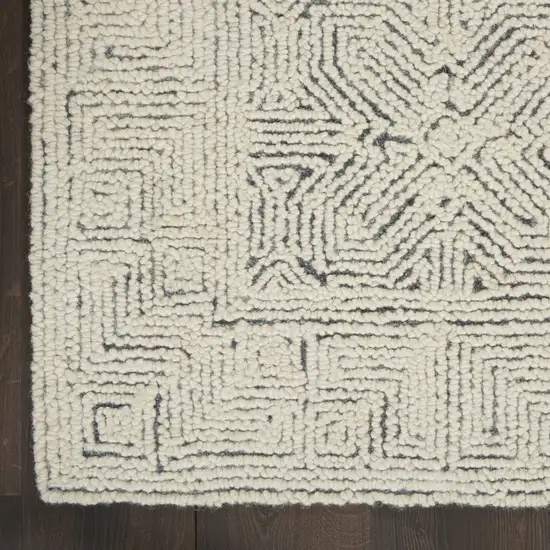 8' Navy Blue and Ivory Wool Abstract Runner Rug Photo 4