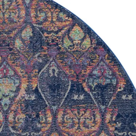 6' Navy Blue and Orange Ogee Distressed Non Skid Round Rug Photo 1