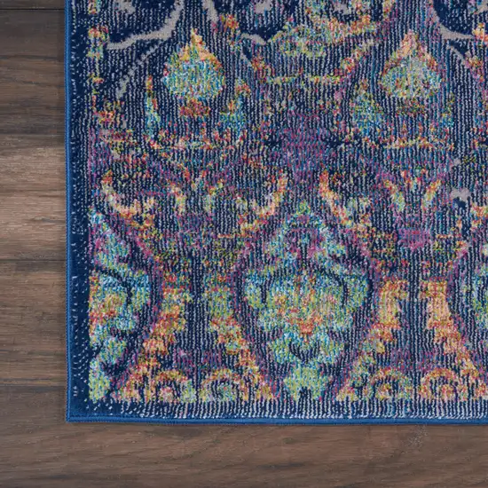 6' Navy Blue and Orange Ogee Distressed Non Skid Runner Rug Photo 9