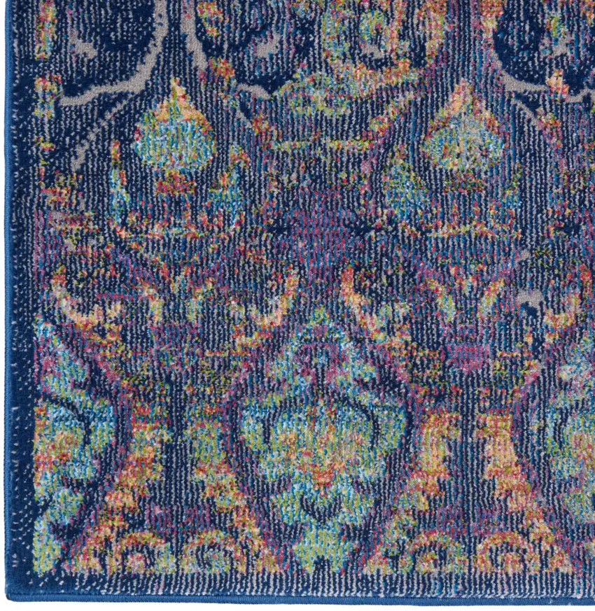 6' Navy Blue and Orange Ogee Distressed Non Skid Runner Rug Photo 7