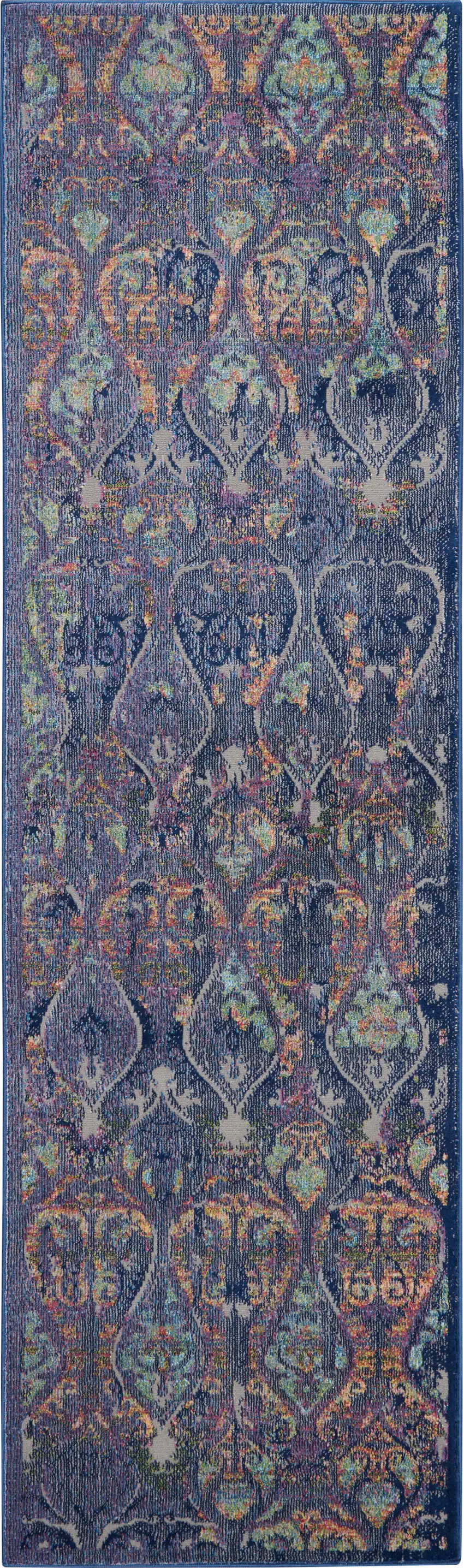 6' Navy Blue and Orange Ogee Distressed Non Skid Runner Rug Photo 2