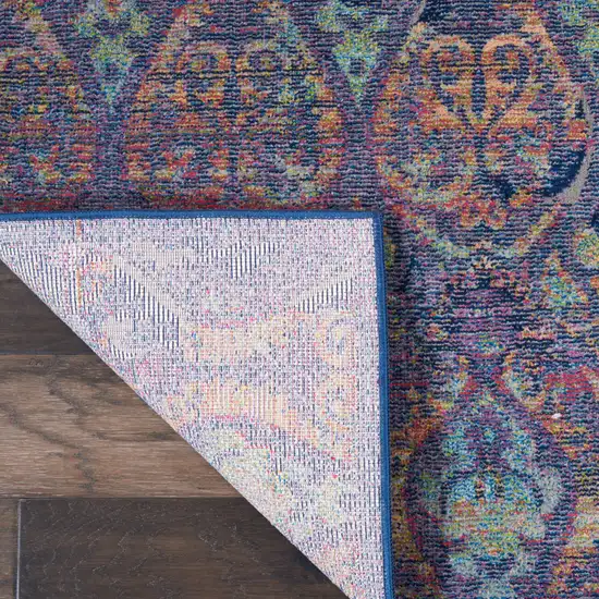 6' Navy Blue and Orange Ogee Distressed Non Skid Runner Rug Photo 9