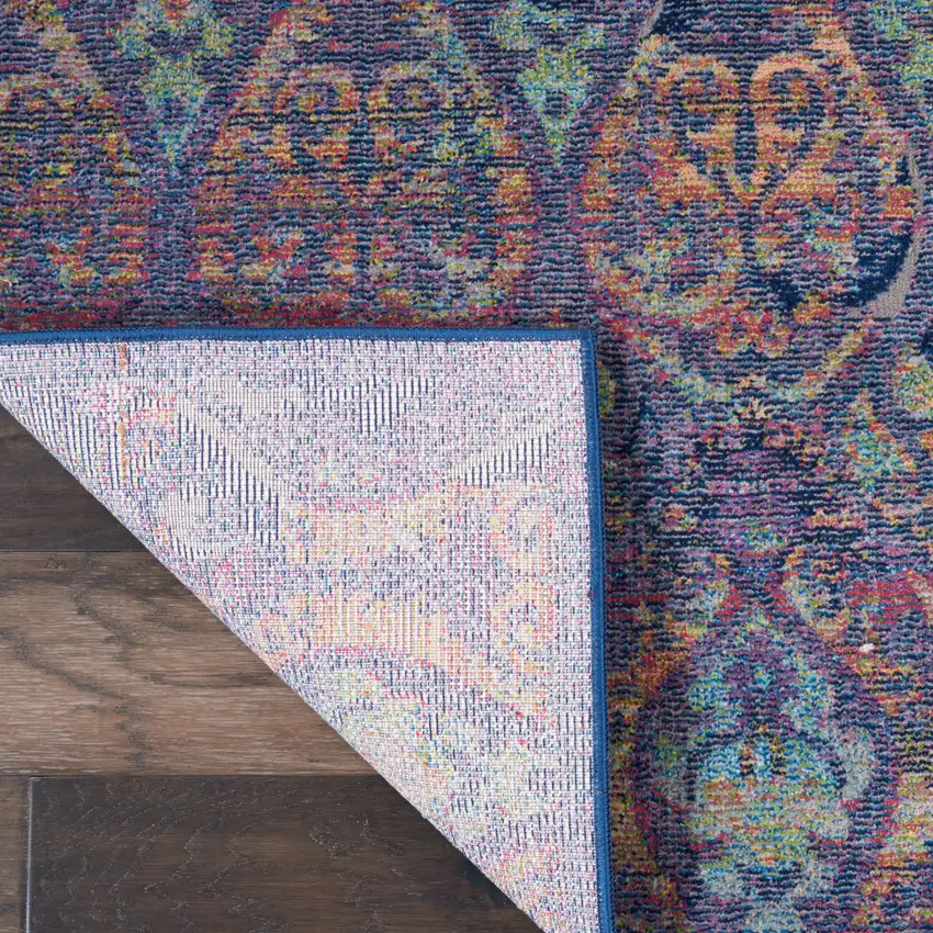 6' Navy Blue and Orange Ogee Distressed Non Skid Runner Rug Photo 9