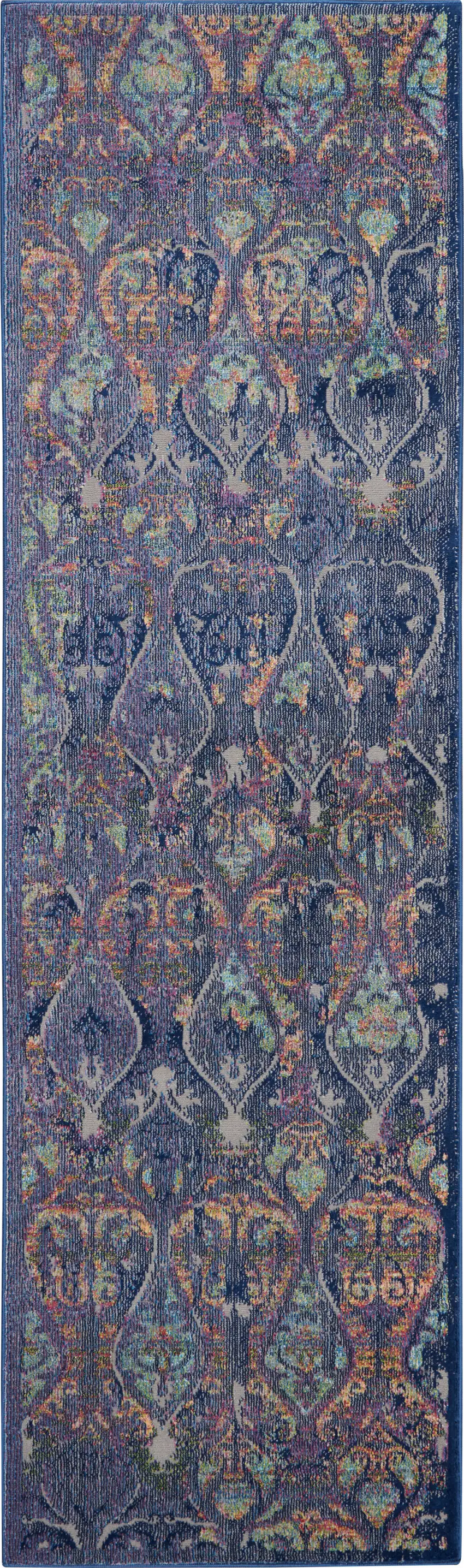 6' Navy Blue and Orange Ogee Distressed Non Skid Runner Rug Photo 8