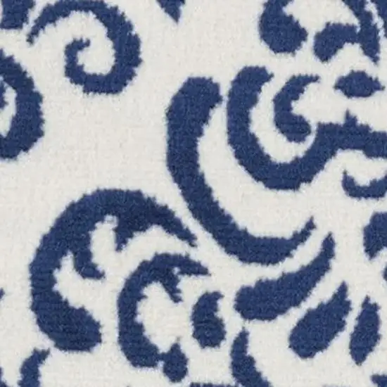 6' Navy Blue and Orange Ogee Distressed Non Skid Runner Rug Photo 3