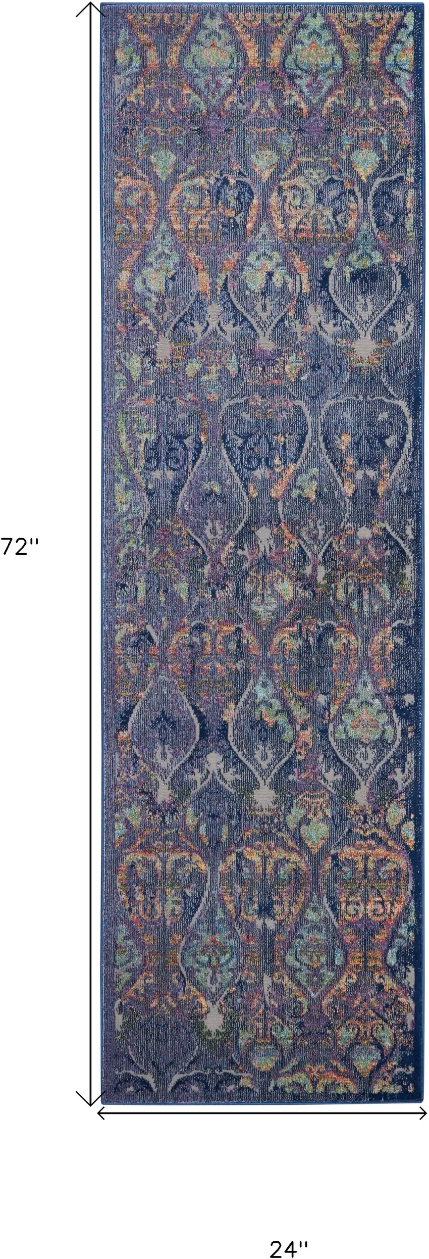 6' Navy Blue and Orange Ogee Distressed Non Skid Runner Rug Photo 3