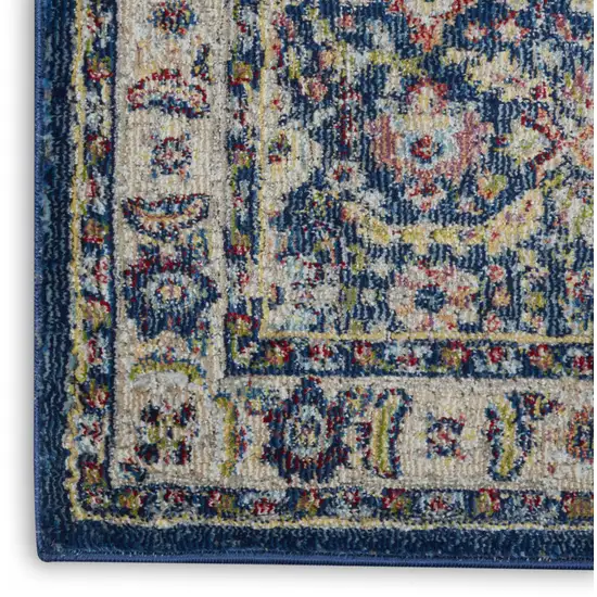 6' Navy Blue and Yellow Floral Distressed Non Skid Runner Rug Photo 7