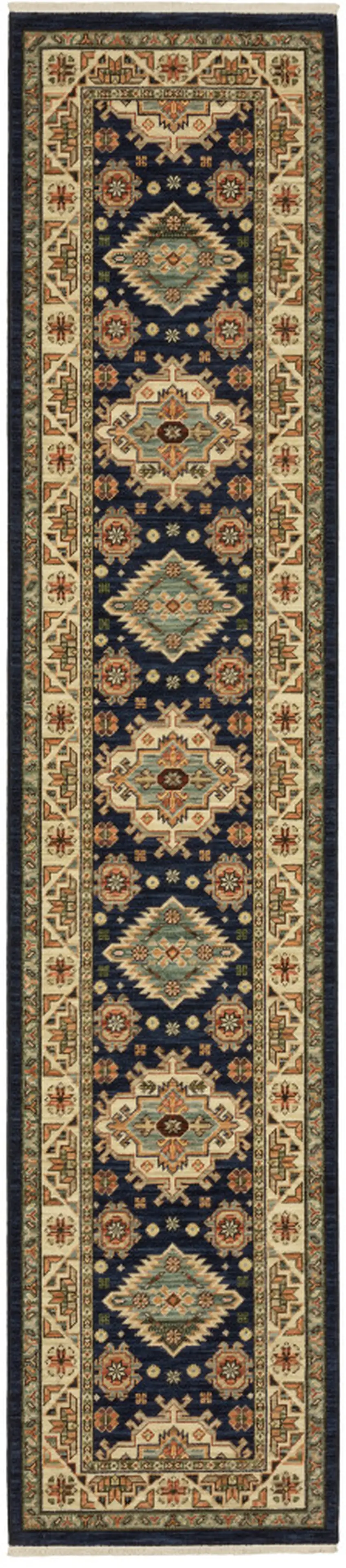 12' Blue and Orange Oriental Power Loom Runner Rug Photo 2