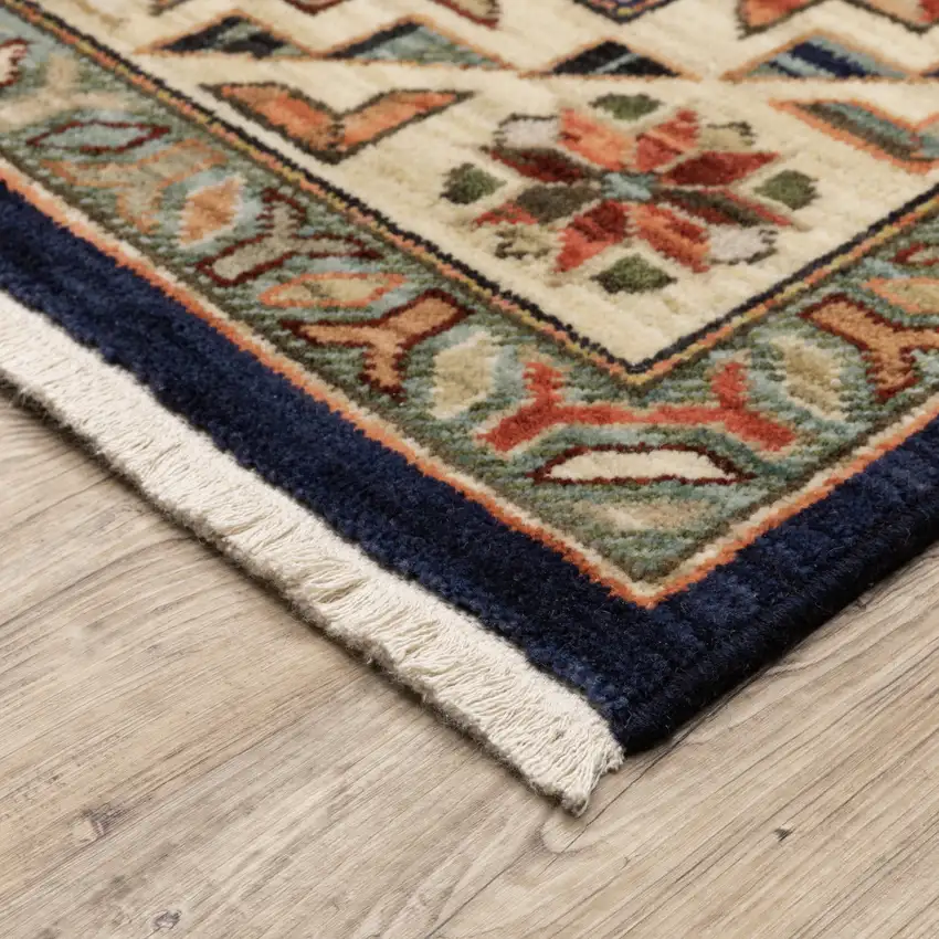 12' Blue and Orange Oriental Power Loom Runner Rug Photo 6