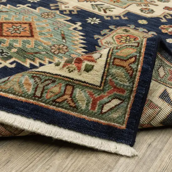 12' Blue and Orange Oriental Power Loom Runner Rug Photo 9