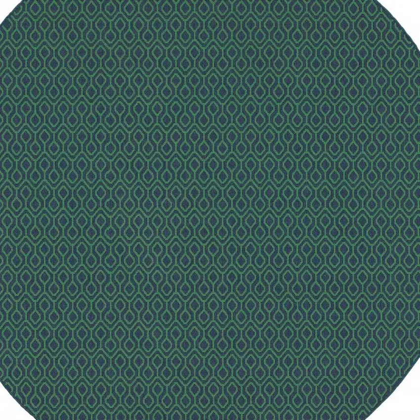 Blue and Green Round Geometric Stain Resistant Indoor Outdoor Area Rug Photo 5