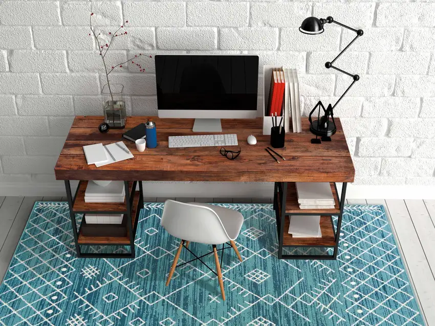7' Ocean Blue Machine Woven Geometric Tribal Indoor Runner Rug Photo 3