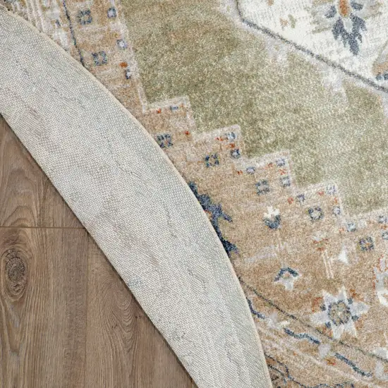 5' Off White And Brown Floral Distressed Round Rug Photo 8