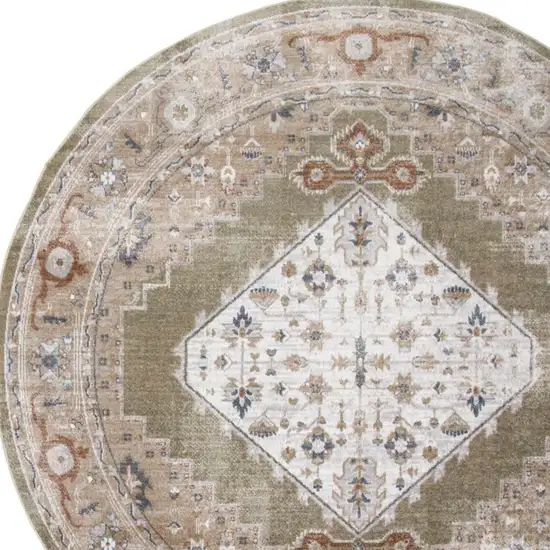 5' Off White And Brown Floral Distressed Round Rug Photo 3