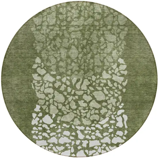 8' Olive Green And Artichoke Green Round Abstract Washable Indoor Outdoor Area Rug Photo 2