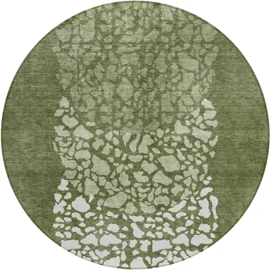 8' Olive Green And Artichoke Green Round Abstract Washable Indoor Outdoor Area Rug Photo 2