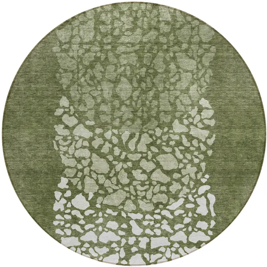 8' Olive Green And Artichoke Green Round Abstract Washable Indoor Outdoor Area Rug Photo 2