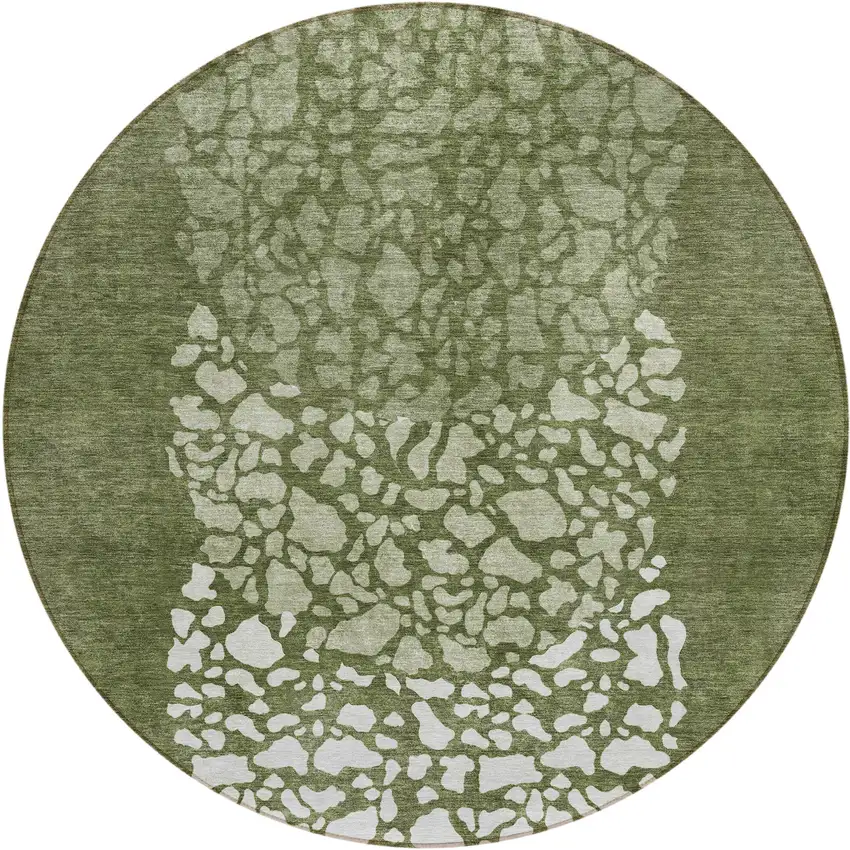 8' Olive Green And Artichoke Green Round Abstract Washable Indoor Outdoor Area Rug Photo 2