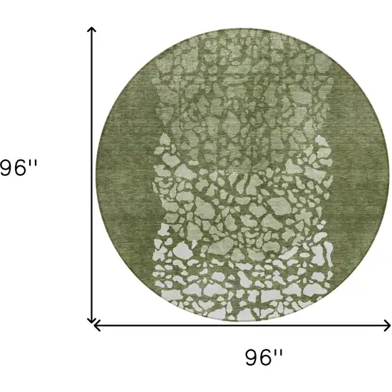 8' Olive Green And Artichoke Green Round Abstract Washable Indoor Outdoor Area Rug Photo 3
