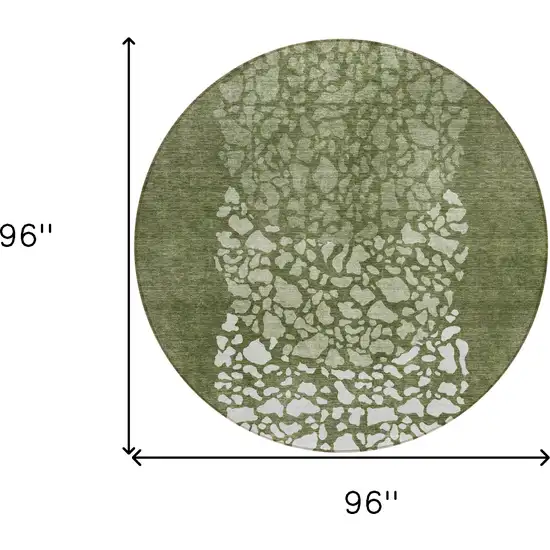 8' Olive Green And Artichoke Green Round Abstract Washable Indoor Outdoor Area Rug Photo 3