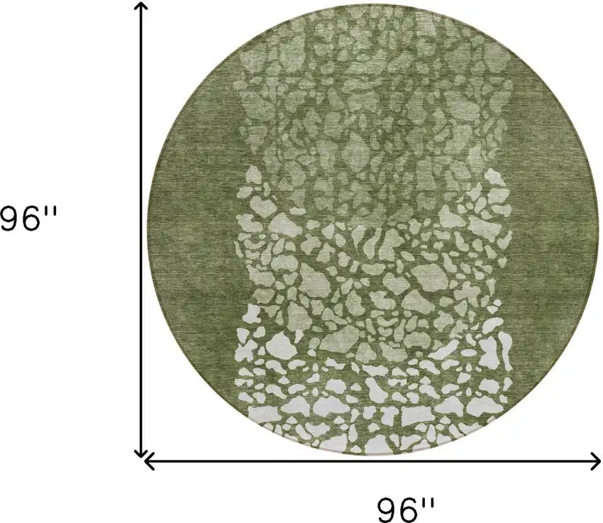 8' Olive Green And Artichoke Green Round Abstract Washable Indoor Outdoor Area Rug Photo 3