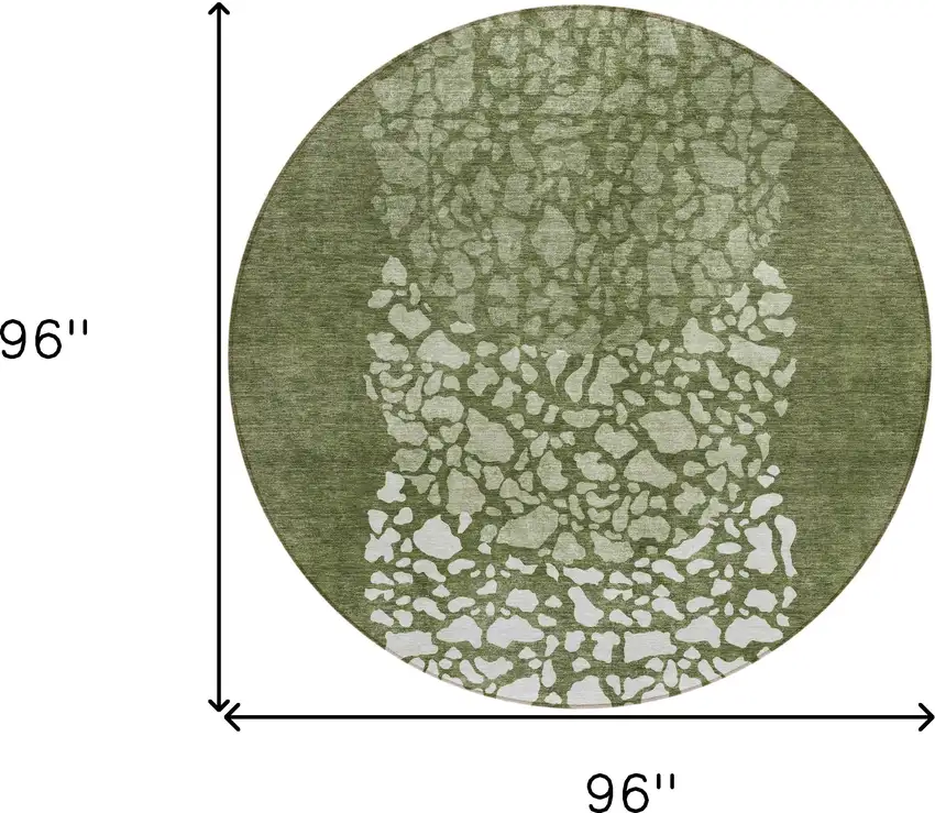 8' Olive Green And Artichoke Green Round Abstract Washable Indoor Outdoor Area Rug Photo 3
